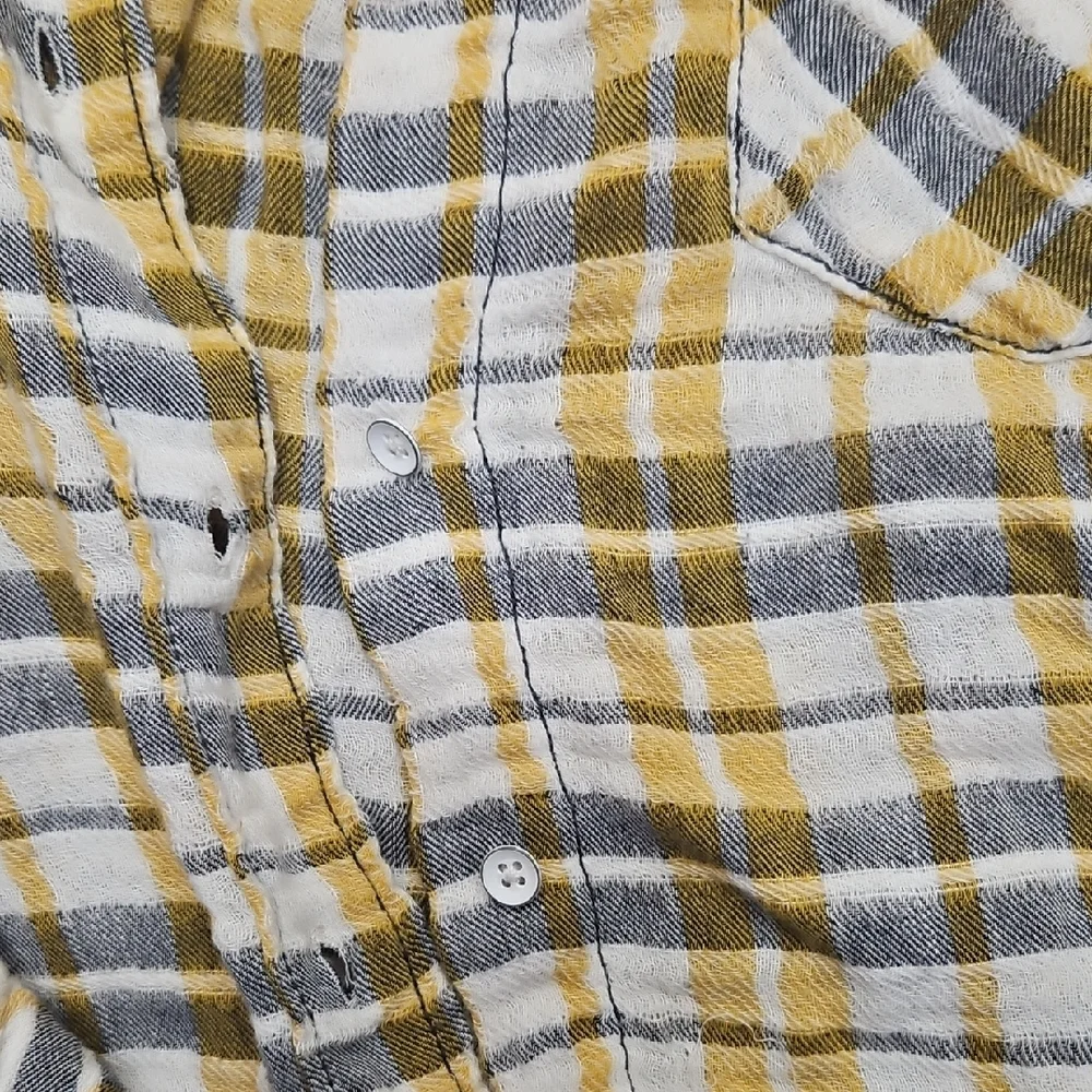Plaid Button-Up Shirt in Yellow and Gray - Picture 2 of 10